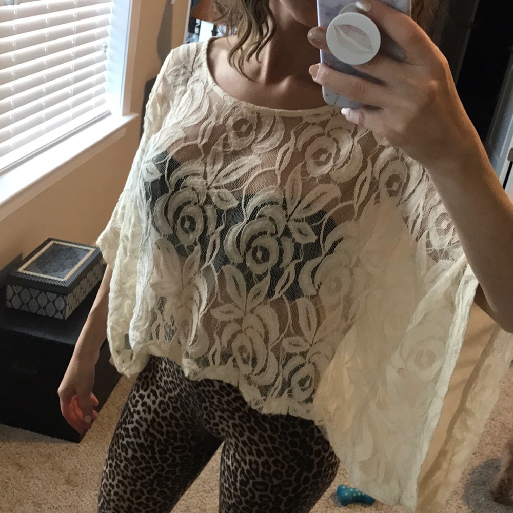 sheer lace american rag batwing top